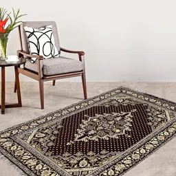 Kuber Industries Brown & Off-White Printed Super Soft Velvet Traditional Anti-Skid Carpet image 1