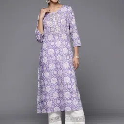 Varanga Purple Cotton Floral Print Straight Kurta-image-95