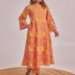 tara-c-tara Tara C Tara Orange Floral Hand Block Printed Comfort Fit Co-ord Set image 4