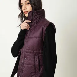 RAREISM Maroon Polyester Solid Sleeveless Jacket image 4