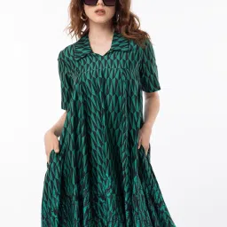 RAREISM Green Cotton Printed Short Sleeves Dress image 4