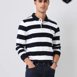 U.S. Polo Assn. White Cotton Regular Fit Striped Polo T-Shirt image 3