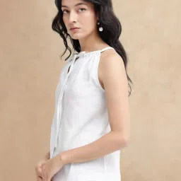 RAREISM Off White Cotton Blend Printed Sleeveless Top image 4