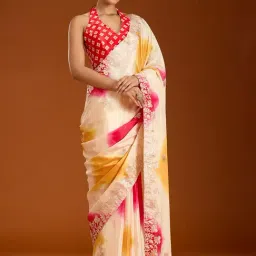 Koskii Rani Pink Gotapatti Crepe Saree-image-49