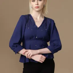 Kazo Navy Blue Flared Fit Embellished Top-image-12