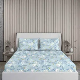 Boutique Living Magnifique  Floral Blue 200 TC Cotton King Bed Sheet with 2 Pillow Covers-picture-11