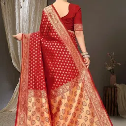 Satrani Red Woven Saree With Unstitched Blouse image 4