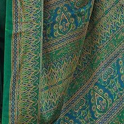 Satrani Green Printed Saree With Unstitched Blouse image 4