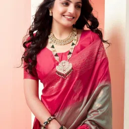 Satrani Green & Pink Silk Woven Saree With Unstitched Blouse image 4