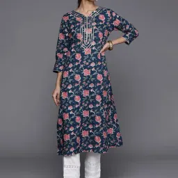 Varanga Blue Cotton Floral Print Straight Kurta-picture-31