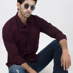 Numero Uno Dark Purple Slim Fit Solid Shirt image 4