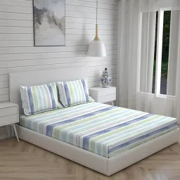 Layers Panchatatva Stripes Blue 140 TC Cotton Double Bed Sheet with 2 Pillow Covers image 4