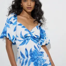 LOV by Westside Blue Botanical Design Tiered Dress image 4