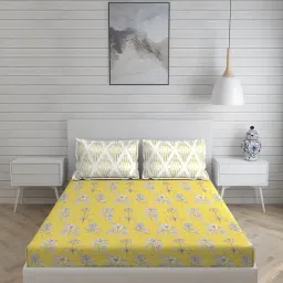 Layers Illuminating Homes Floral Yellow 144 TC Cotton King Bed Sheet with 2 Pillow Covers-picture-27