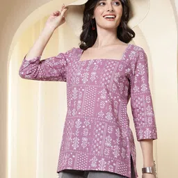 Anouk Rustic Ethnic Motifs Printed Square Neck Pure Cotton Kurti-picture-36