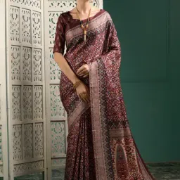 Saree Mall Purple Silk Floral Print Saree With Unstitched Blouse-picture-35