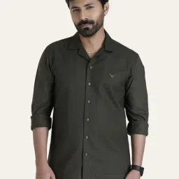 Perch Olive Green Cotton Linen Relaxed Fit Shirt-picture-21