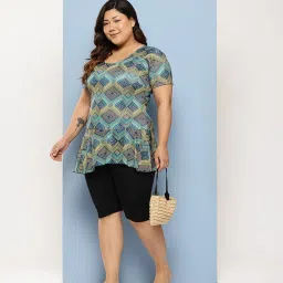 Aarika Green Nylon Printed Short Sleeves Plus Size Swimsuit image 4
