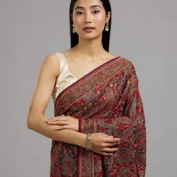 Mohey Wine Georgette Embroidered Saare with Unstitshed Blouse image 4