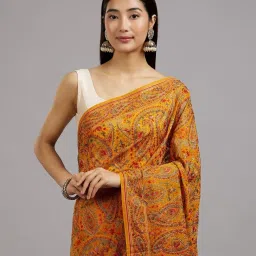 Mohey Mustard Georgette Embroidered Saare with Unstitshed Blouse image 4