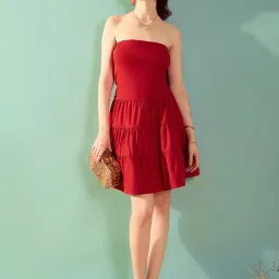 KASSUALLY Red Relaxed Fit A Line Dress image 4