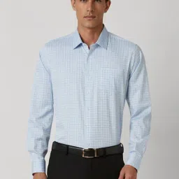 Van Heusen Blue Cotton Slim Fit Checks Shirt-picture-33