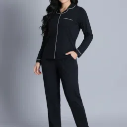 Zivame Black Cotton Regular Fit Night Suit-image-87