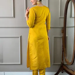 KALINI Women Floral Embroidered Regular Sequinned Kurta with Trousers & With Dupatta image 3