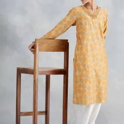 Fabindia Yellow Regular Fit Printed Kurtas image 4