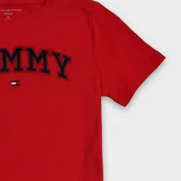TOMMY HILFIGER Boys Red Cotton Logo T-Shirt image 4