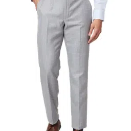 Park Avenue Light Grey Regular Fit Check Flat Front Trousers-image-74