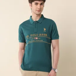 U.S. Polo Assn. Green Cotton Slim Fit Embroidered Polo T-Shirt image 4