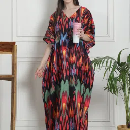 Secret Wish Black Abstract Print Kaftan Nighty image 4