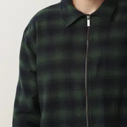 SELECTED HOMME Navy & Green Loose Fit Check Overshirt image 4