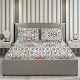 Layers Duracount Geometric Grey 225 TC Cotton King Bed Sheet with 2 Pillow Covers-image-26