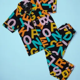 Be Awara Kids Black Cotton Printed Pajama Set-image-13
