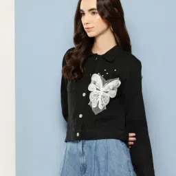 Aarika Black Denim Embroidered Jacket image 3