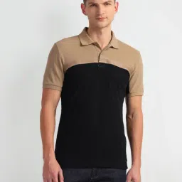 Arrow Sports Black Cotton Regular Fit Colour Block Polo T-Shirt-image-32