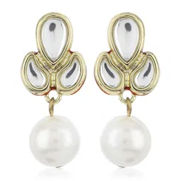 Estele Gold & White Teardrop Shaped Drop Earrings image 2