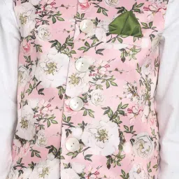 VASTRAMAY Kids White & Pink Floral Print Nehru Jacket image 4