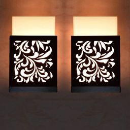 Gojeeva Black & White 2 Pieces Textured Wooden Square Shaped Wall Lamps-picture-30