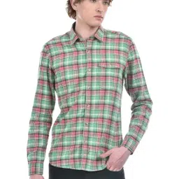 Numero Uno Sea Green Slim Fit Checks Shirt-image-4