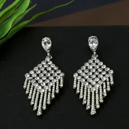 Sangria Silver-Plated Rhinestones Studded Geometric Shaped Drop Earrings-picture-18