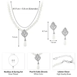 Peora Silver-Plated Pearls & Crystal Studded Necklace & Earrings image 3