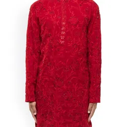 SDS By Kushal Shah Floral Embroidered Mandarin Collar Beaded Georgette Kurta With Trouser image 2
