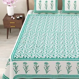Myntra Elegant Homes Sea Green Printed 180TC Cotton King Bedsheet Set 2.75 m x 2.25 m-image-87