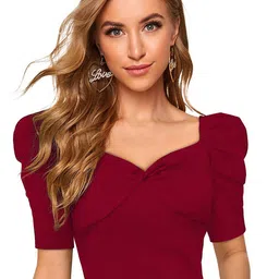SHOPONBIT Women Solid Twisted Sweetheart Neck Fitted Top-picture-22