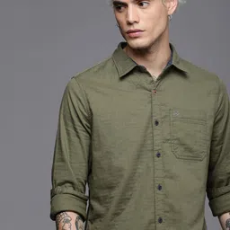 WROGN Men Olive Green Solid Slim Fit Casual Shirt-picture-21