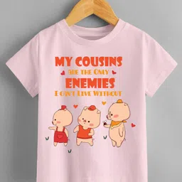 KNITROOT Half Sleeves My Only Cousins Enemies Can'T Live Without Printed T Shirt - Pink-picture-15