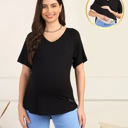 Zelena Viscose Half Sleeves Solid Extra Stretchable Top With Zip - Black-picture-21